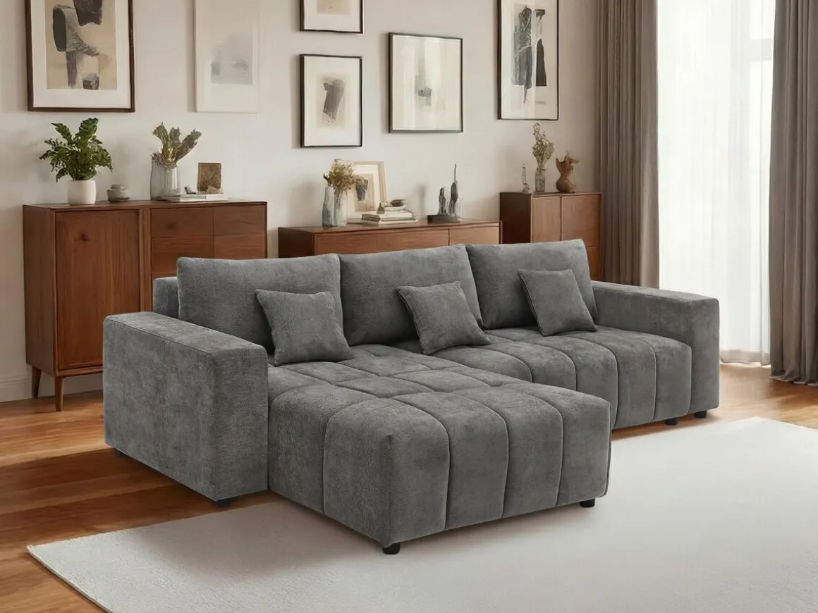 Canapé d'angle réversible/convertible en tissu - "George" - 4 places - Gris