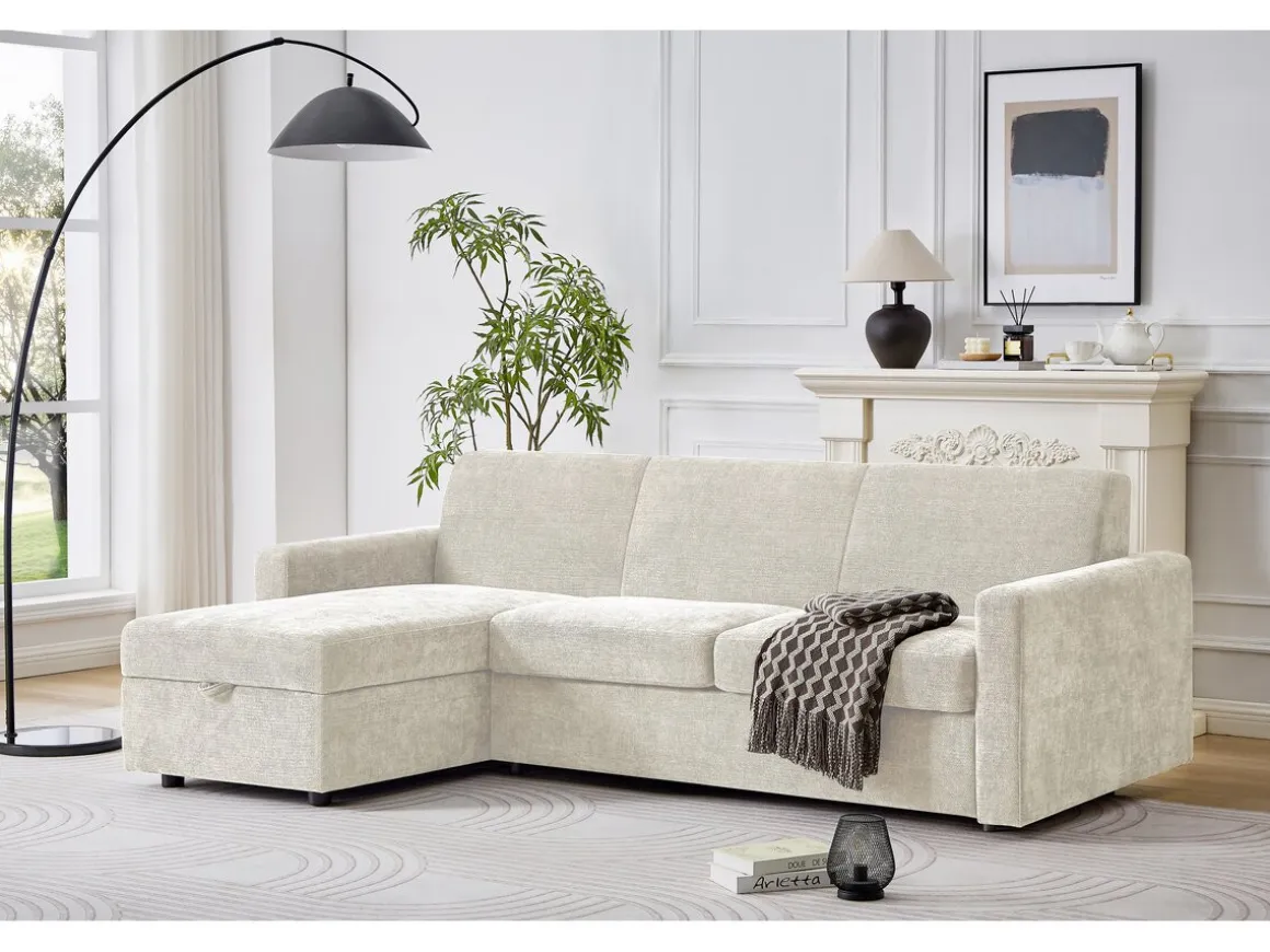 Canapé d'angle réversible convertible express en tissu "Celia" - 3 places - Beige