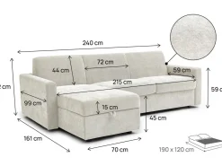 Canapé d'angle réversible convertible express en tissu
