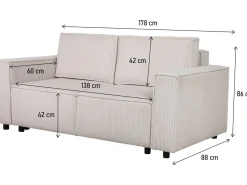 Canapé droit convertible en velours côtelé 