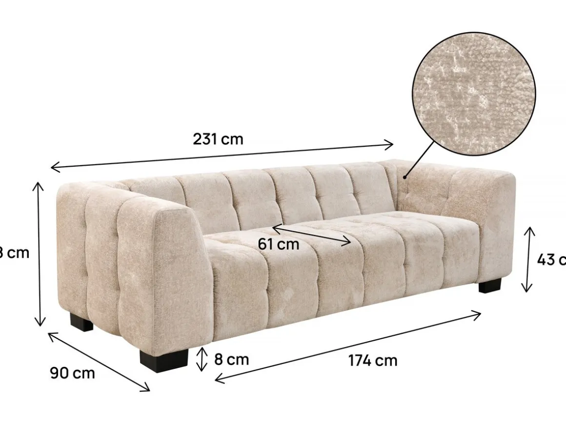 Canapé droit design en tissu chenille 3 places "Foch" - Beige