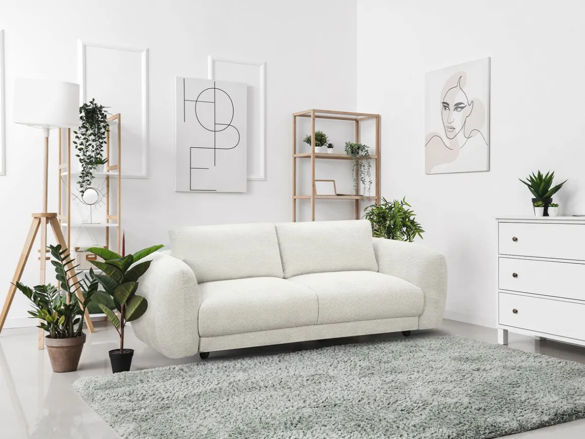 Canapé droit en tissu chenille "Saint Germain S" - 3 places - Beige