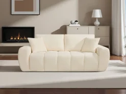 Canapé droit en tissu style bubble "Léonie" - 3 places - Beige