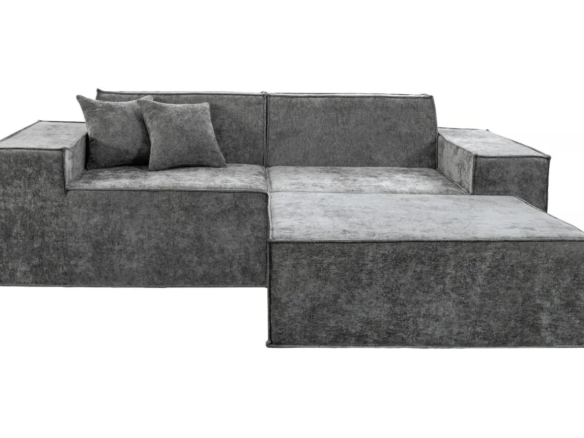 Canapé droit modulable avec ottoman en tissu texturé "Lusso" - 3 places - Gris