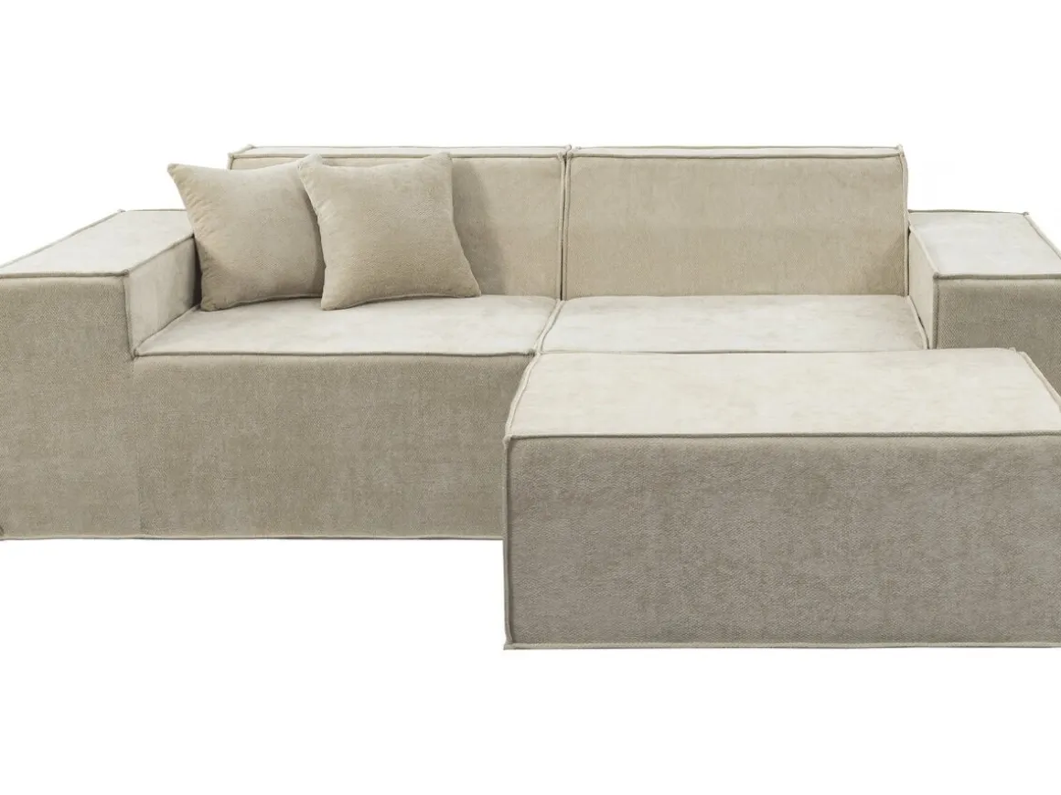 Canapé droit modulable avec ottoman en tissu texturé "Lusso" - 3 places - Beige