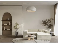 Canapé droit modulable avec ottoman en tissu texturé
