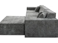 Canapé droit modulable avec ottoman en tissu texturé 