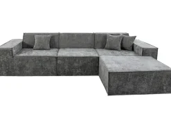Canapé droit modulable avec ottoman en tissu texturé 