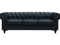 Canapé fixe Chesterfield "Aliza" - 208 x 82 x 70 cm - 3 places - Noir