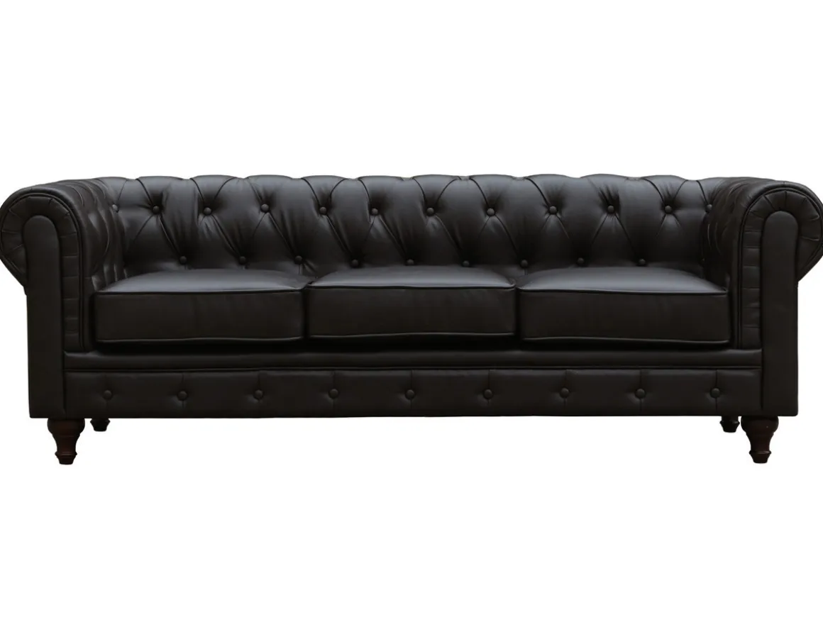 Canapé fixe Chesterfield "Aliza" - 204 x 80 x 58 cm - 3 places - Marron