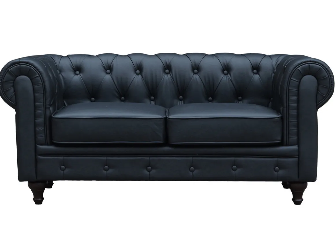 Canapé fixe Chesterfield "Aliza" - 157 x 82 x 70 cm - 2 places - Noir