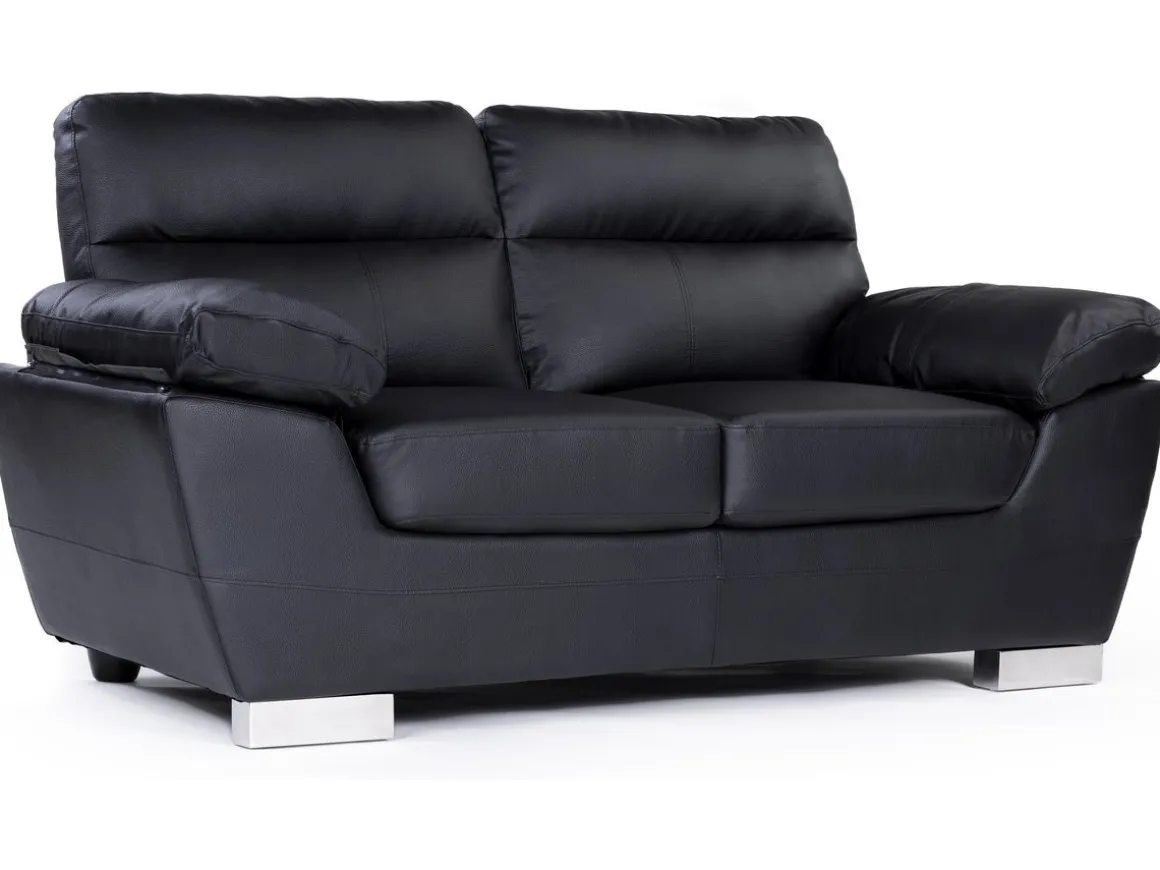 Canapé fixe en cuir reconstitué et PVC "Dallas" - 169 x 88 x 90 cm - 2 places - Noir