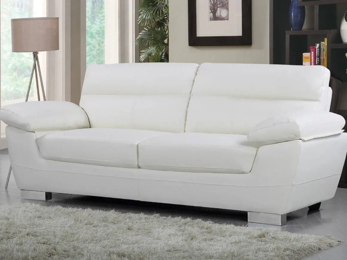 Canapé fixe en cuir reconstitué et PVC "Dallas" - 210 X 88 X 90 cm - 3 places - Blanc