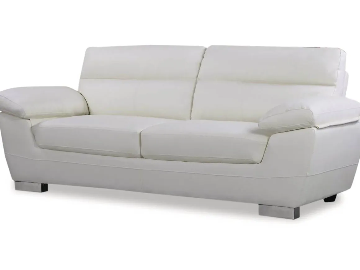 Canapé fixe en cuir reconstitué et PVC "Dallas" - 210 X 88 X 90 cm - 3 places - Blanc