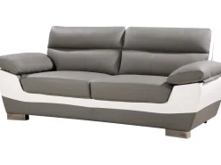 Canapé fixe en cuir reconstitué et PVC " Dallas" - 210 x 88 x 90 cm - 3 places - Gris/Blanc