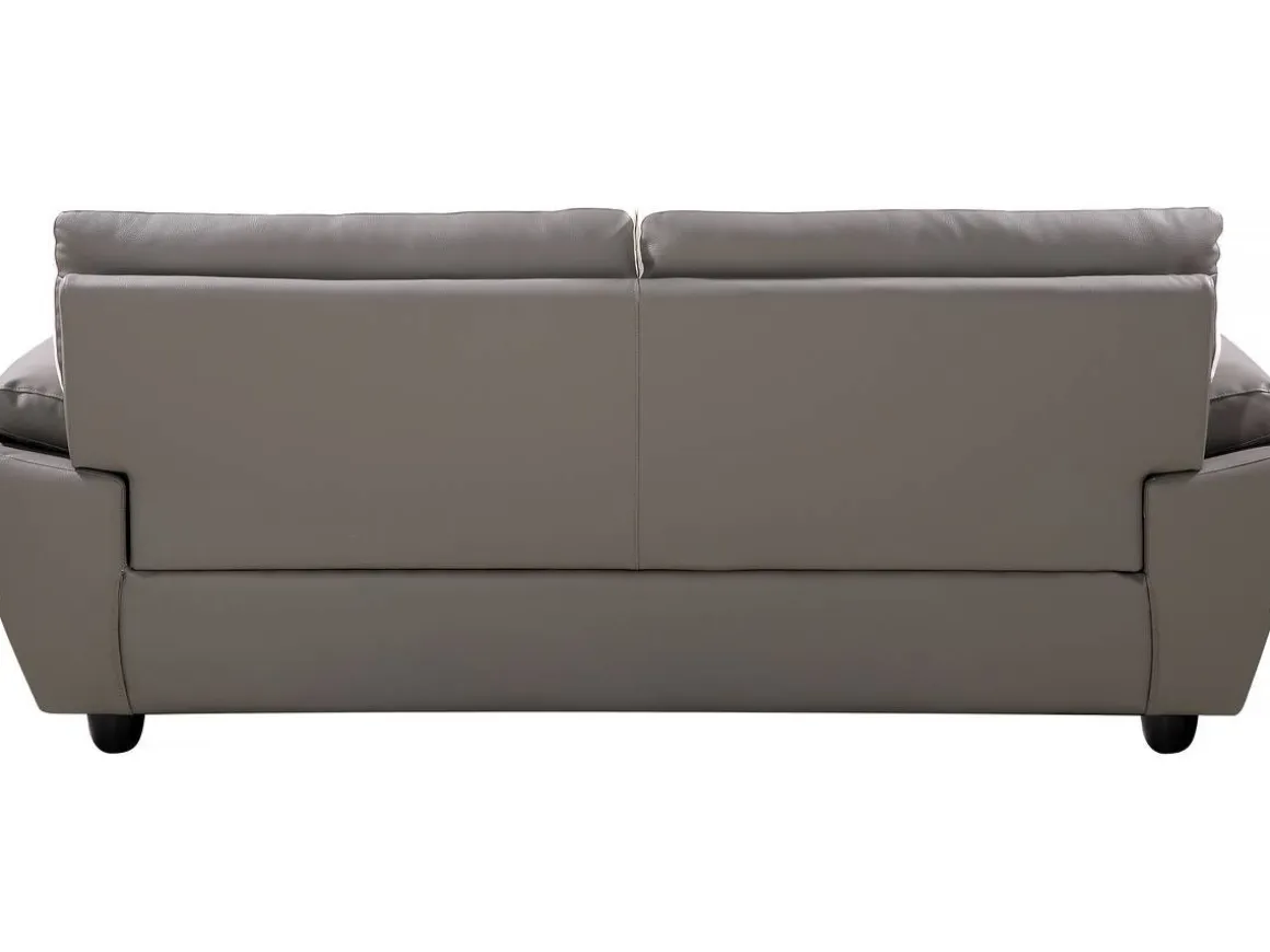 Canapé fixe en cuir reconstitué et PVC " Dallas" - 210 x 88 x 90 cm - 3 places - Gris/Blanc