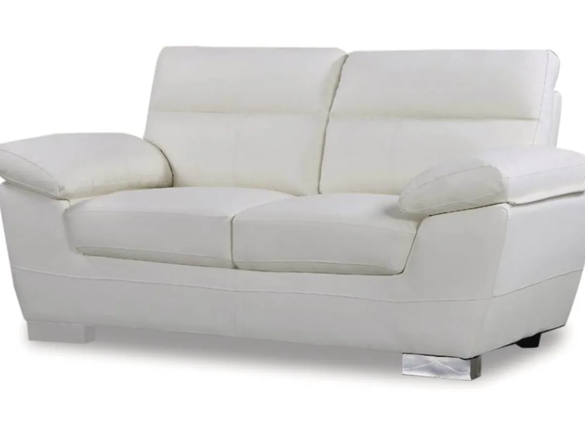 Canapé fixe en cuir reconstitué et PVC "Dallas" - 169 x 88 x 90 cm - 2 places - Blanc