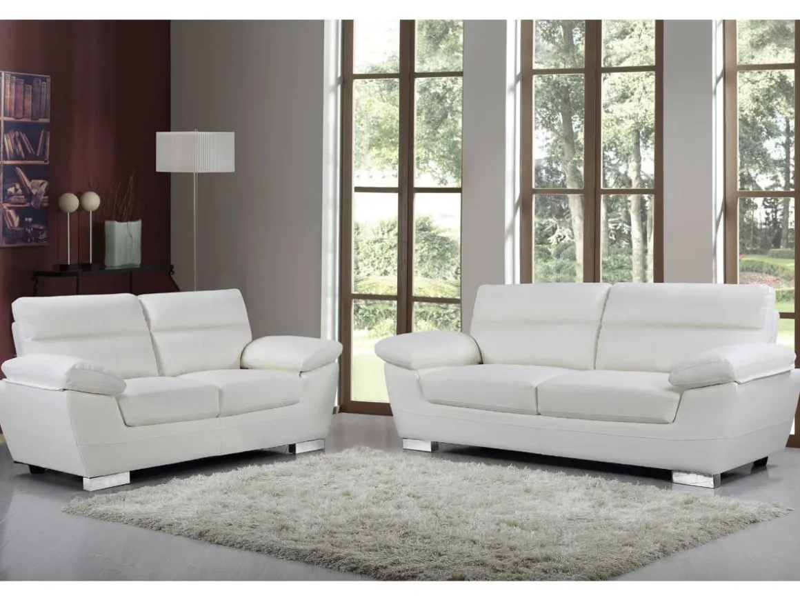 Canapé fixe en cuir reconstitué et PVC "Dallas" - 169 x 88 x 90 cm - 2 places - Blanc