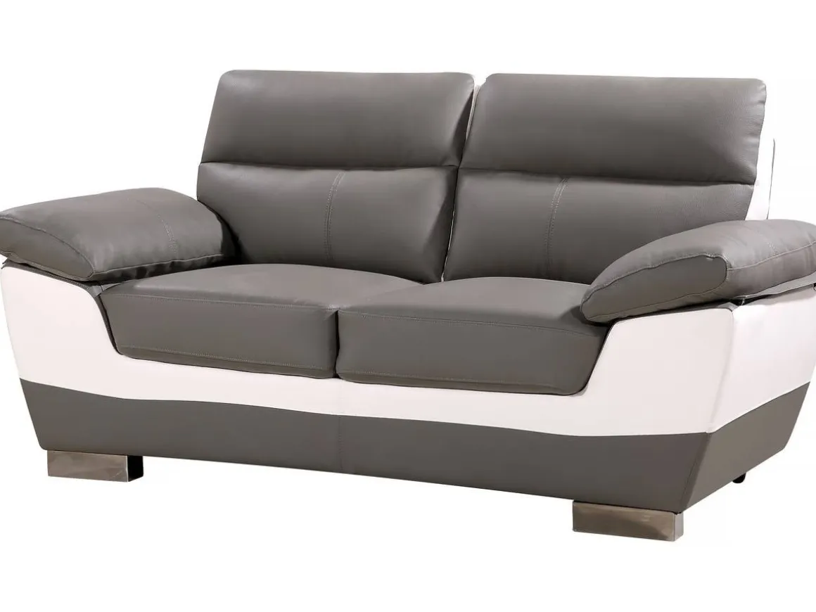 Canapé fixe en cuir reconstitué et PVC " Dallas" - 169 x 88 x 90 cm - 2 places - Gris/Blanc