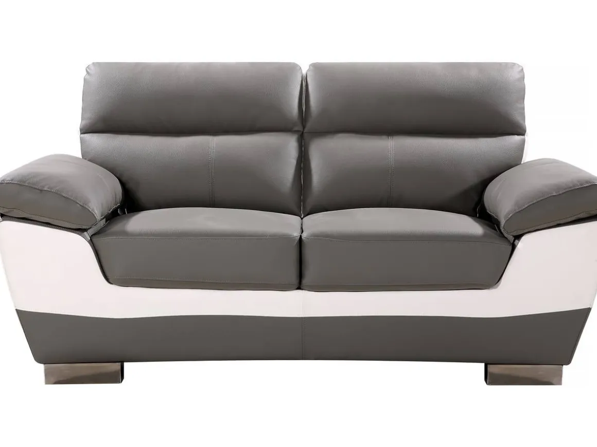 Canapé fixe en cuir reconstitué et PVC " Dallas" - 169 x 88 x 90 cm - 2 places - Gris/Blanc