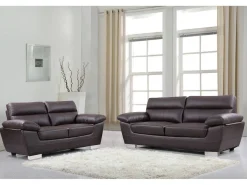 Canapé fixe en cuir reconstitué et PVC "Dallas" - 210 x 88 x 90 cm - 3 places - Chocolat