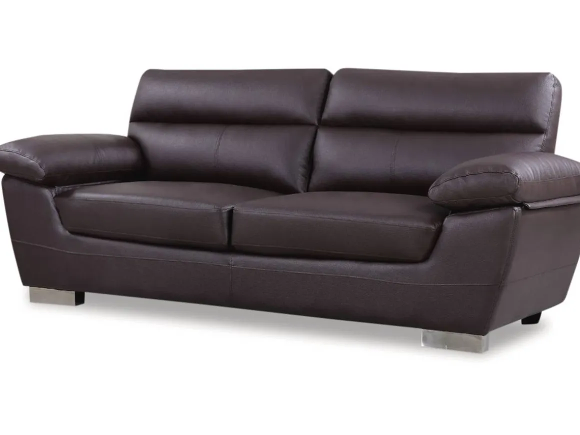 Canapé fixe en cuir reconstitué et PVC "Dallas" - 210 x 88 x 90 cm - 3 places - Chocolat