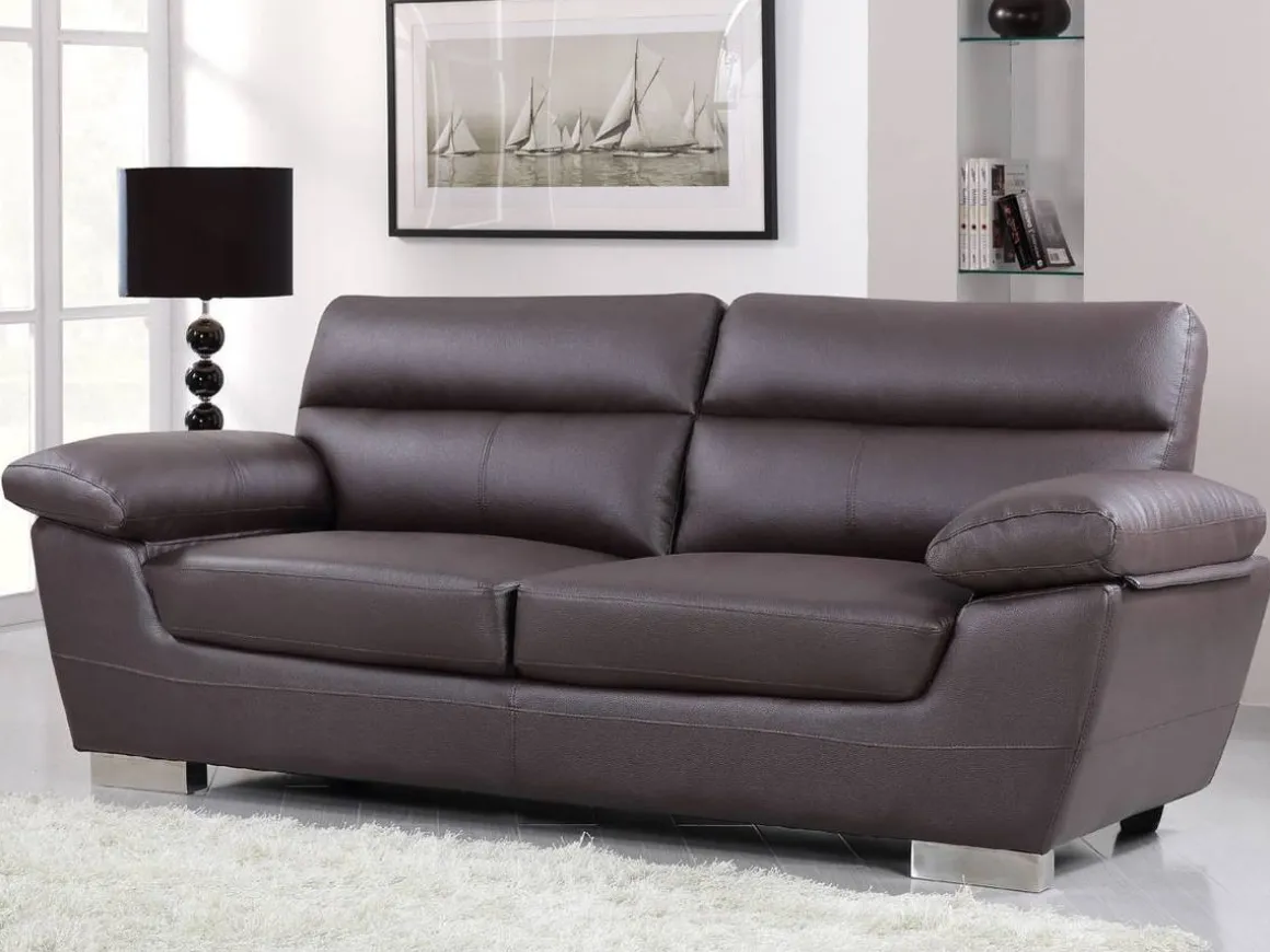 Canapé fixe en cuir reconstitué et PVC "Dallas" - 210 x 88 x 90 cm - 3 places - Chocolat