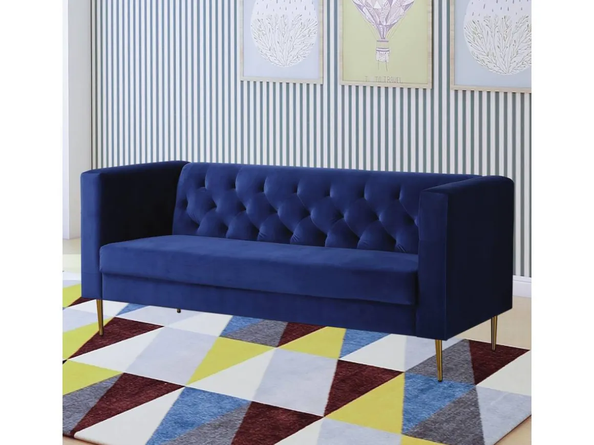 Canapé fixe en velours "Bruce" - 196 x 76 x 82 cm - 3 places - Bleu foncé
