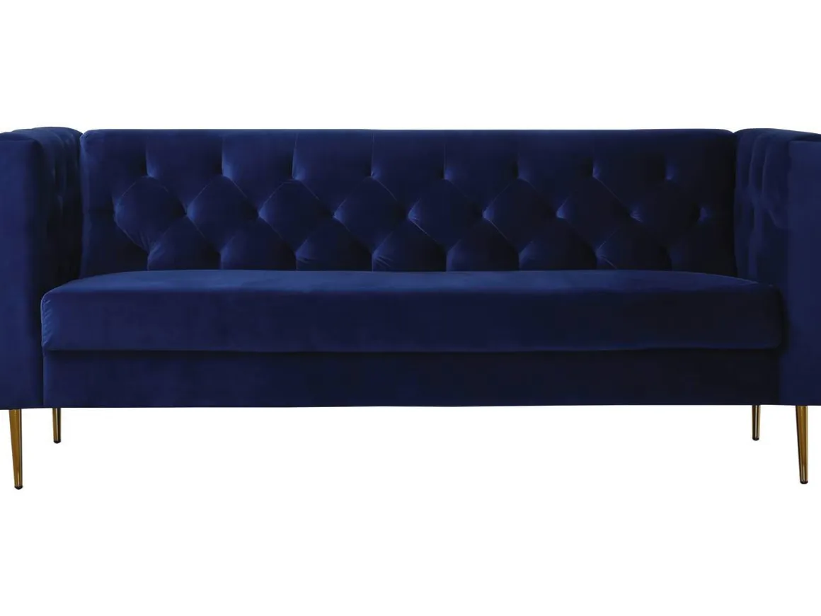 Canapé fixe en velours "Bruce" - 196 x 76 x 82 cm - 3 places - Bleu foncé