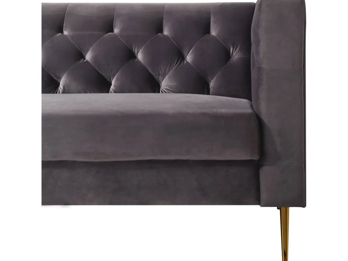 Canapé fixe en velours "Bruce" - 196 x 76 x 82 cm - 3 places - Gris