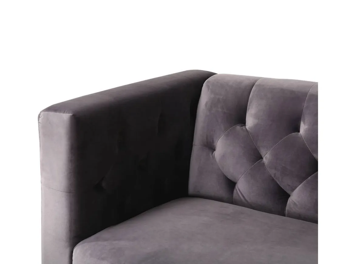 Canapé fixe en velours "Bruce" - 196 x 76 x 82 cm - 3 places - Gris