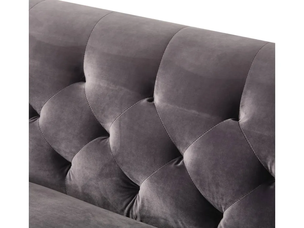 Canapé fixe en velours "Bruce" - 196 x 76 x 82 cm - 3 places - Gris