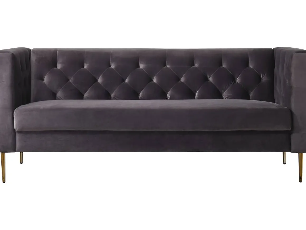 Canapé fixe en velours "Bruce" - 196 x 76 x 82 cm - 3 places - Gris