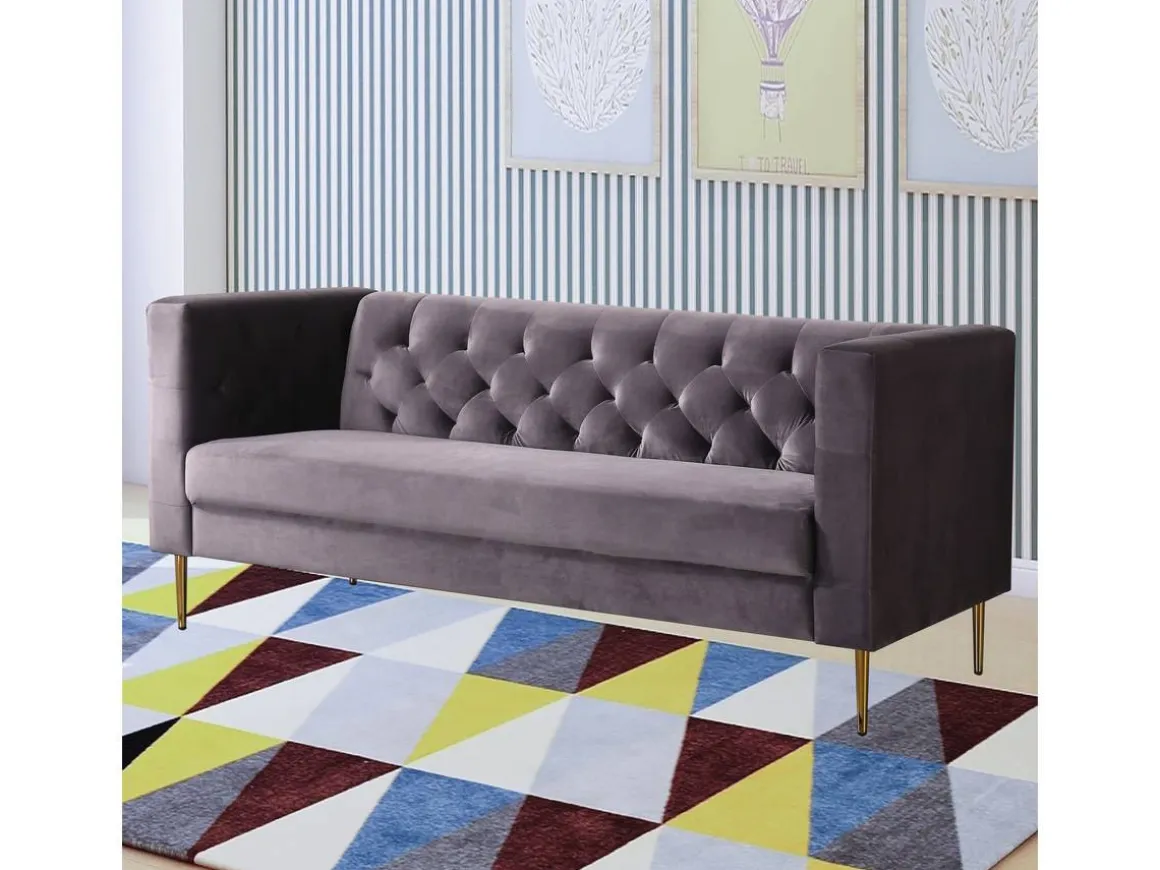 Canapé fixe en velours "Bruce" - 196 x 76 x 82 cm - 3 places - Gris