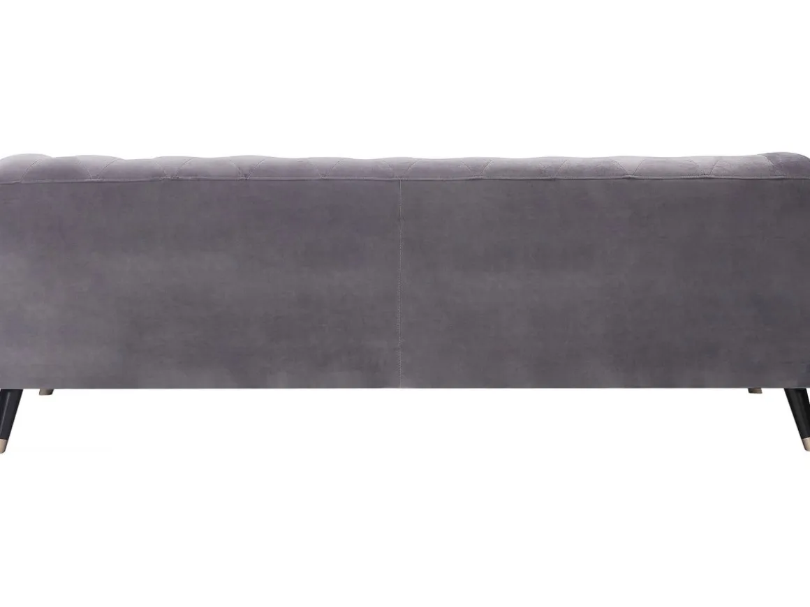 Canapé fixe en velours "Gloria" - 216 x 86 x 76 cm - 3 places - Gris