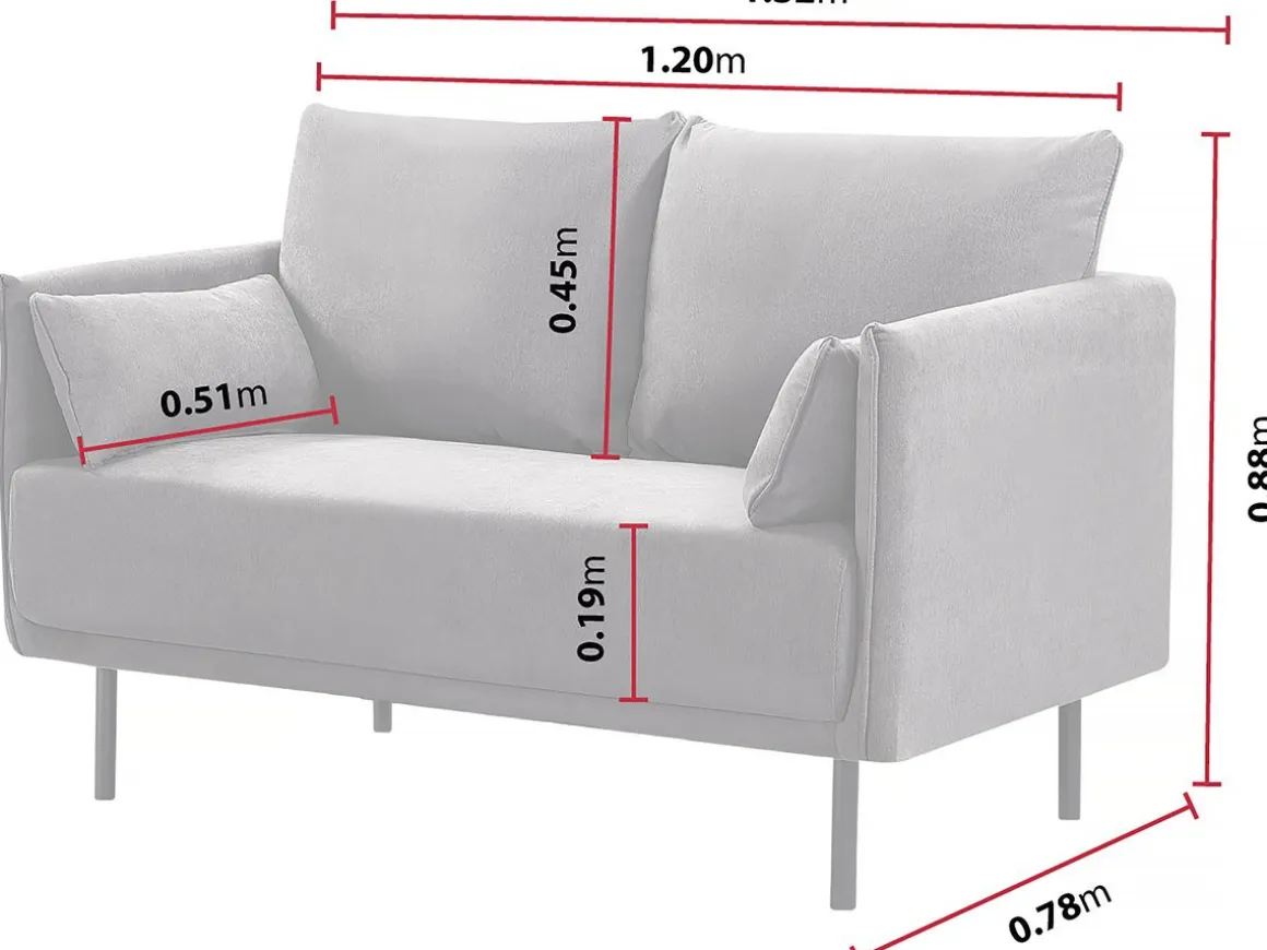 Canapé fixe tissu "Rudy" - 132 x 78 x 88 cm - 2 places - Gris foncé