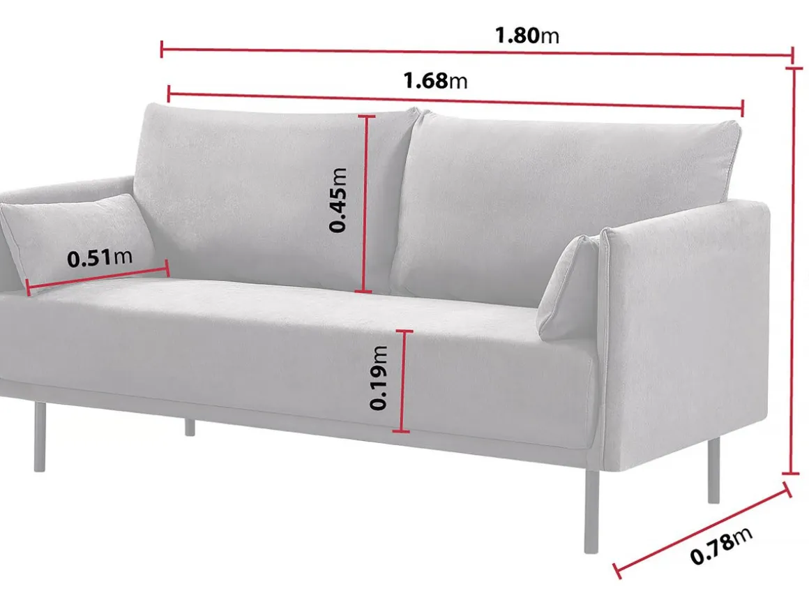 Canapé fixe tissu "Rudy" - 180.5 x 78 x 52 cm - 3 places - Gris foncé