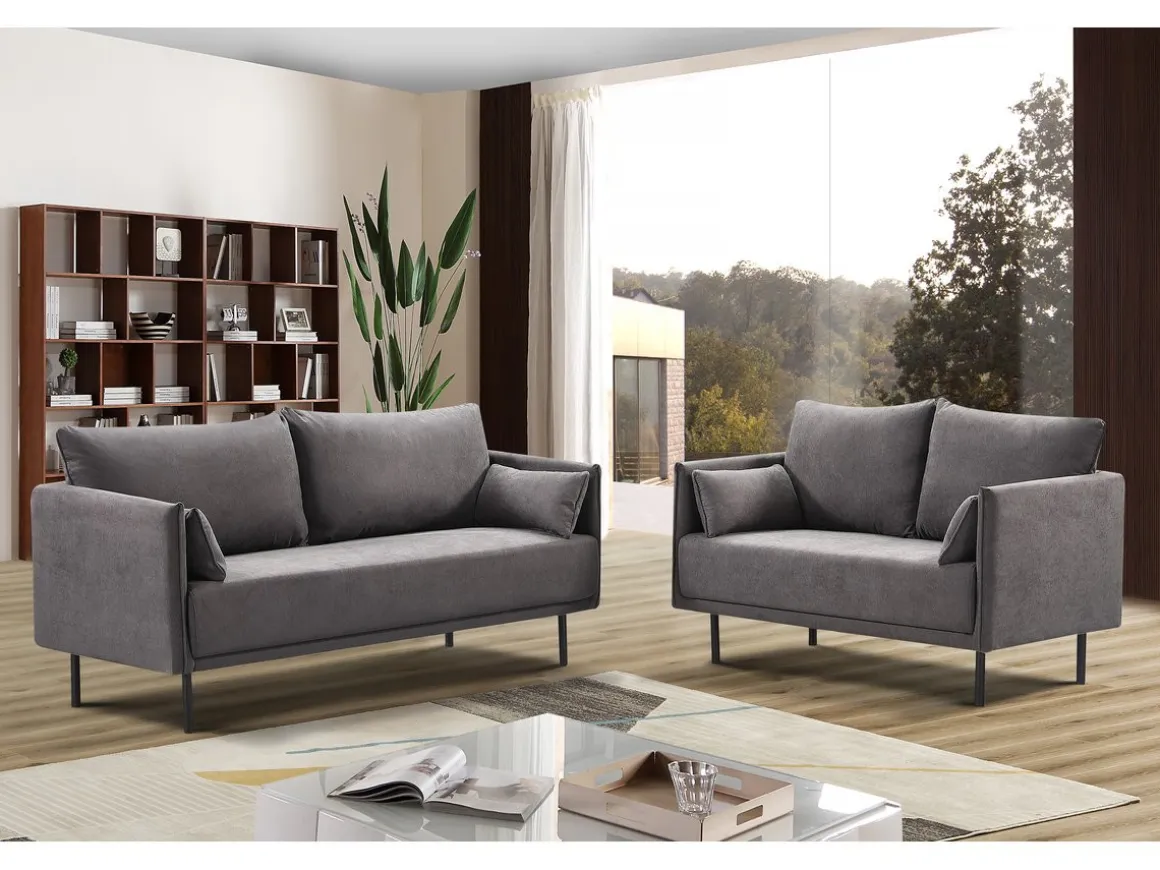 Canapé fixe tissu "Rudy" - 180.5 x 78 x 52 cm - 3 places - Gris foncé