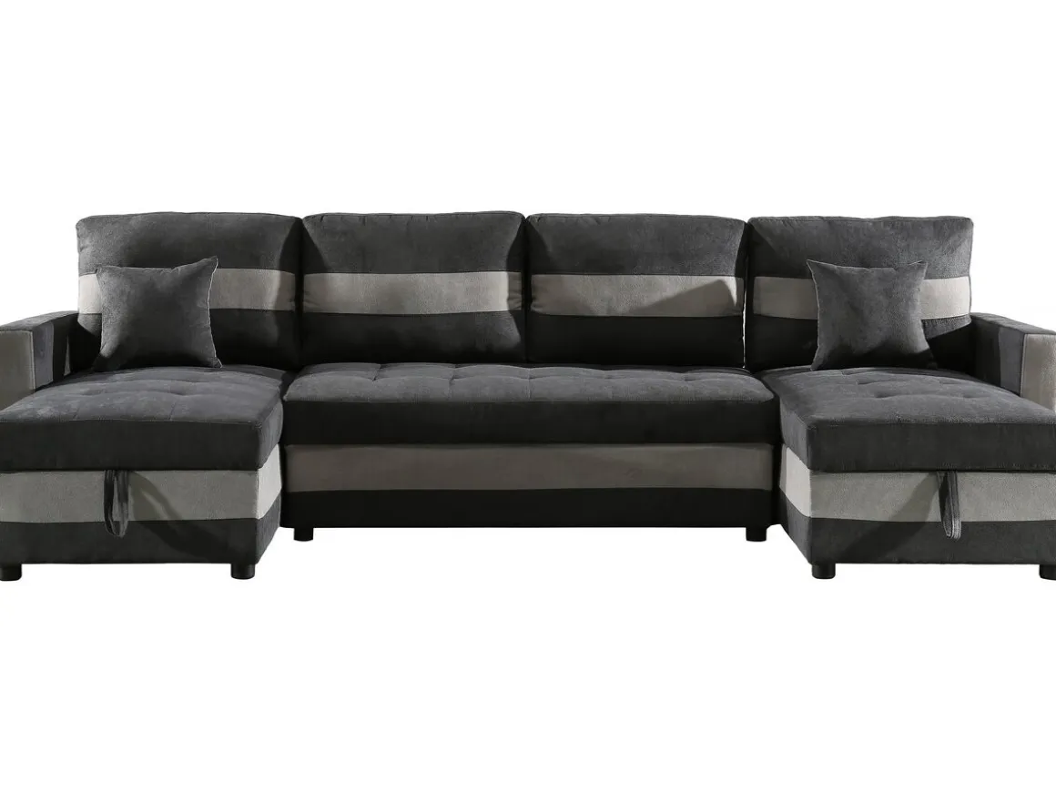 Canapé panoramique convertible avec coffres de rangement "Antoine" - 5 places - Gris foncé/ Gris clair