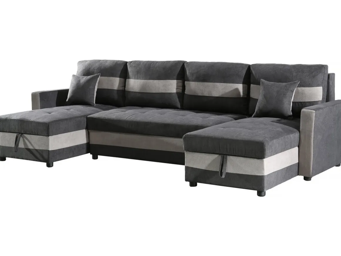 Canapé panoramique convertible avec coffres de rangement "Antoine" - 5 places - Gris foncé/ Gris clair