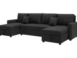 Canapé panoramique convertible avec coffres de rangement "Antoine" - 5 places - Gris foncé