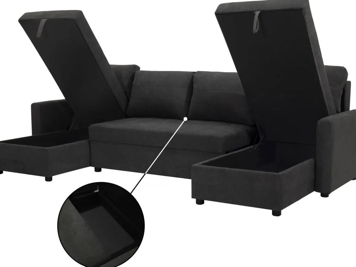 Canapé panoramique convertible avec coffres de rangement "Antoine" - 5 places - Gris foncé