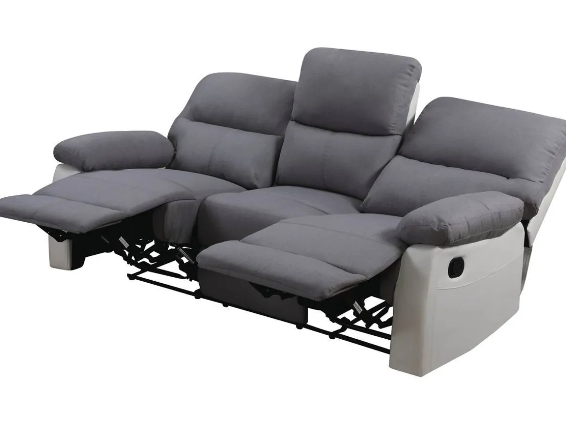 Canapé relax "Lincoln" - 197 x 89 x 103 cm - 3 places - Blanc / Gris clair