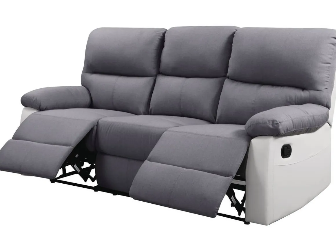 Canapé relax "Lincoln" - 197 x 89 x 103 cm - 3 places - Blanc / Gris clair