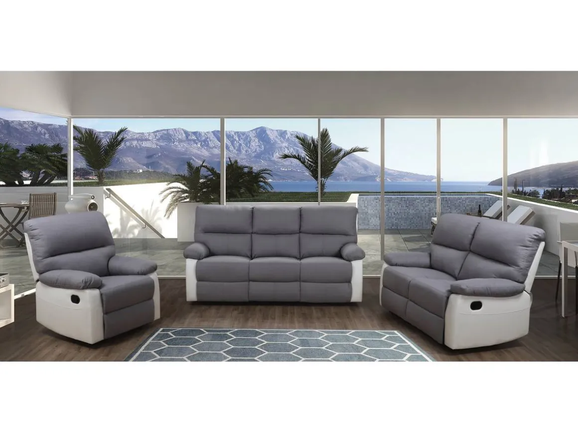 Canapé relax "Lincoln" - 197 x 89 x 103 cm - 3 places - Blanc / Gris clair