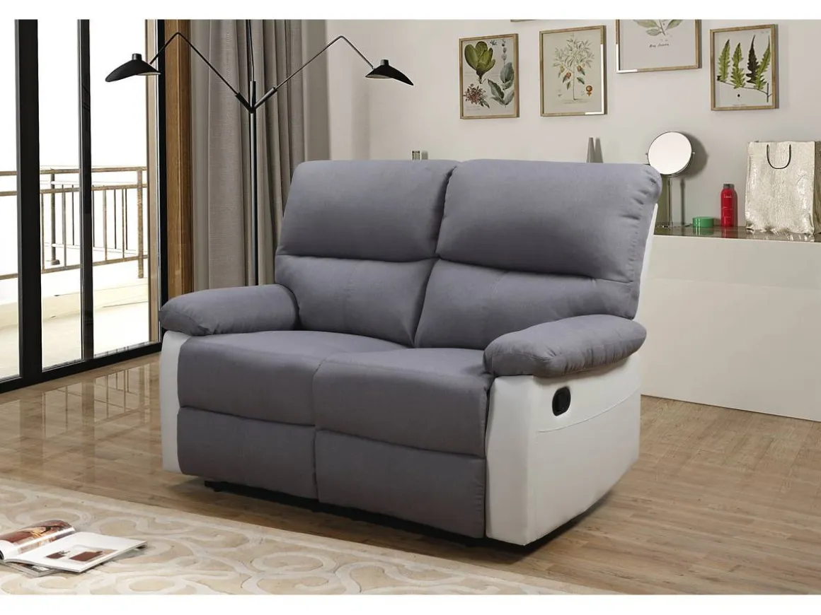 Canapé relax "Lincoln" - 147 x 89 x 103 cm - 2 places - Blanc / gris clair