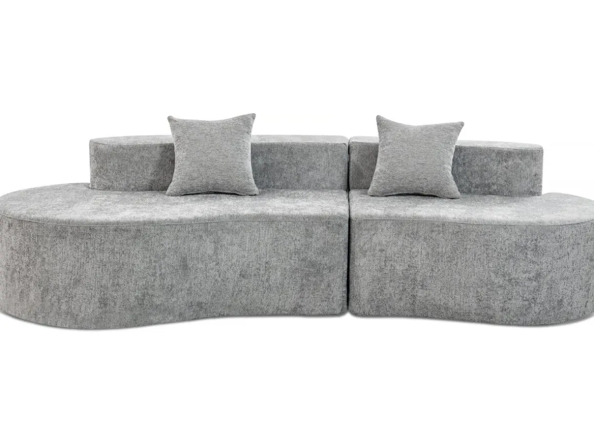 Canapé virgule en tissu texturé "Avola" - 3 places - Gris