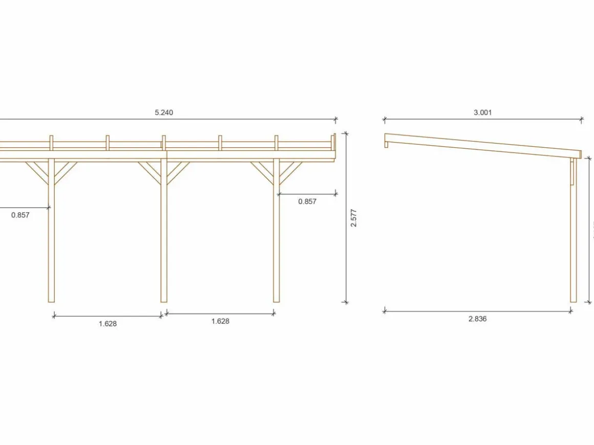 Carport bois adossé voiture "Solar 2" - 300 x 454 x 245 cm