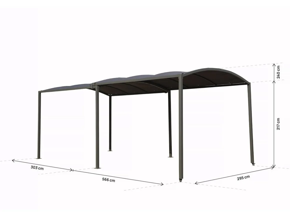 Carport en métal extensible " Mathis" - 303/566 x 295 x 240 cm - Gris