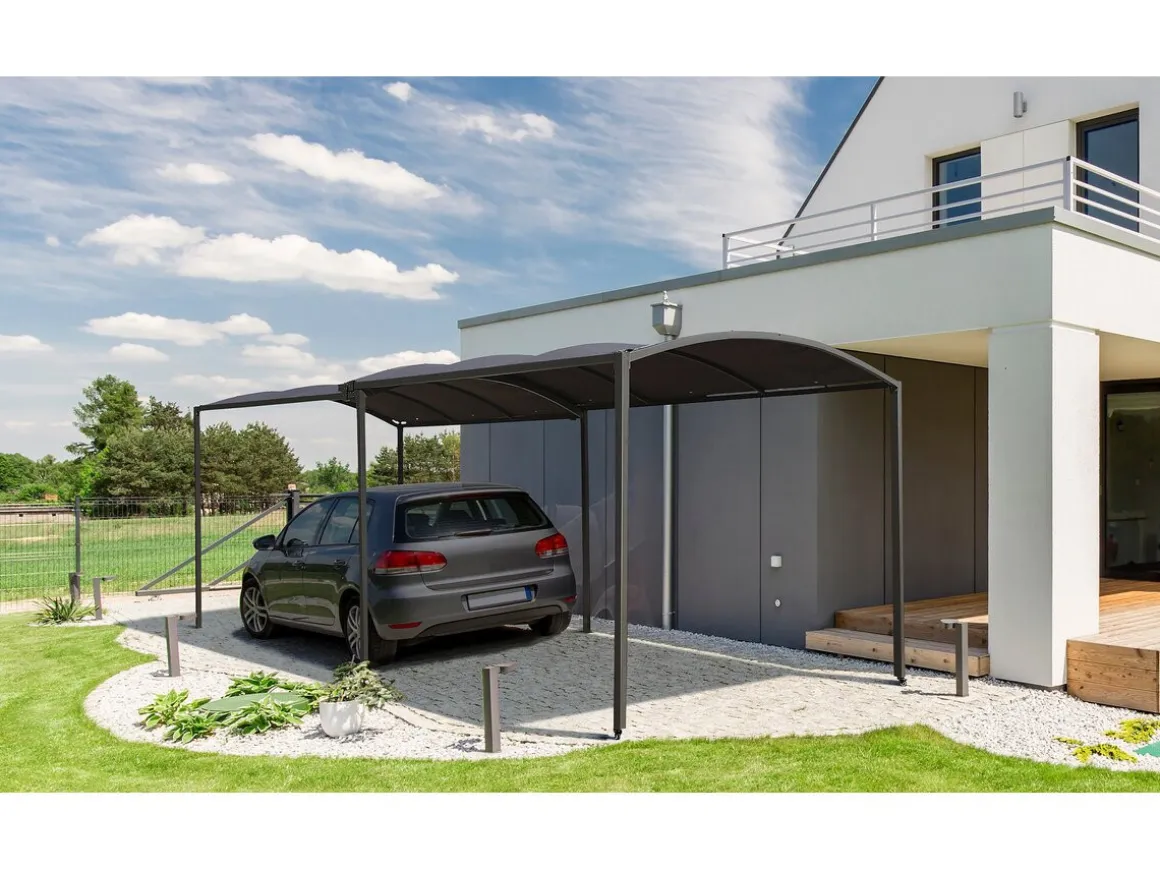 Carport en métal extensible " Mathis" - 303/566 x 295 x 240 cm - Gris